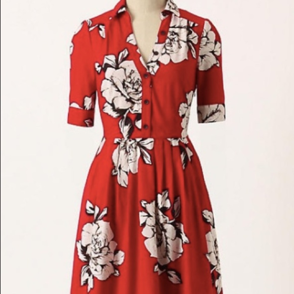 Anthropologie Dagmar Red/White Floral Dress